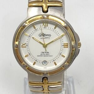 Vtg Croton Reliance Watch Men 34mm Silver Gold Two Tone Date New Battery 7.25"